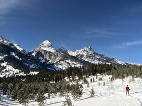 Exum ski tour Peter peak overview at trips end